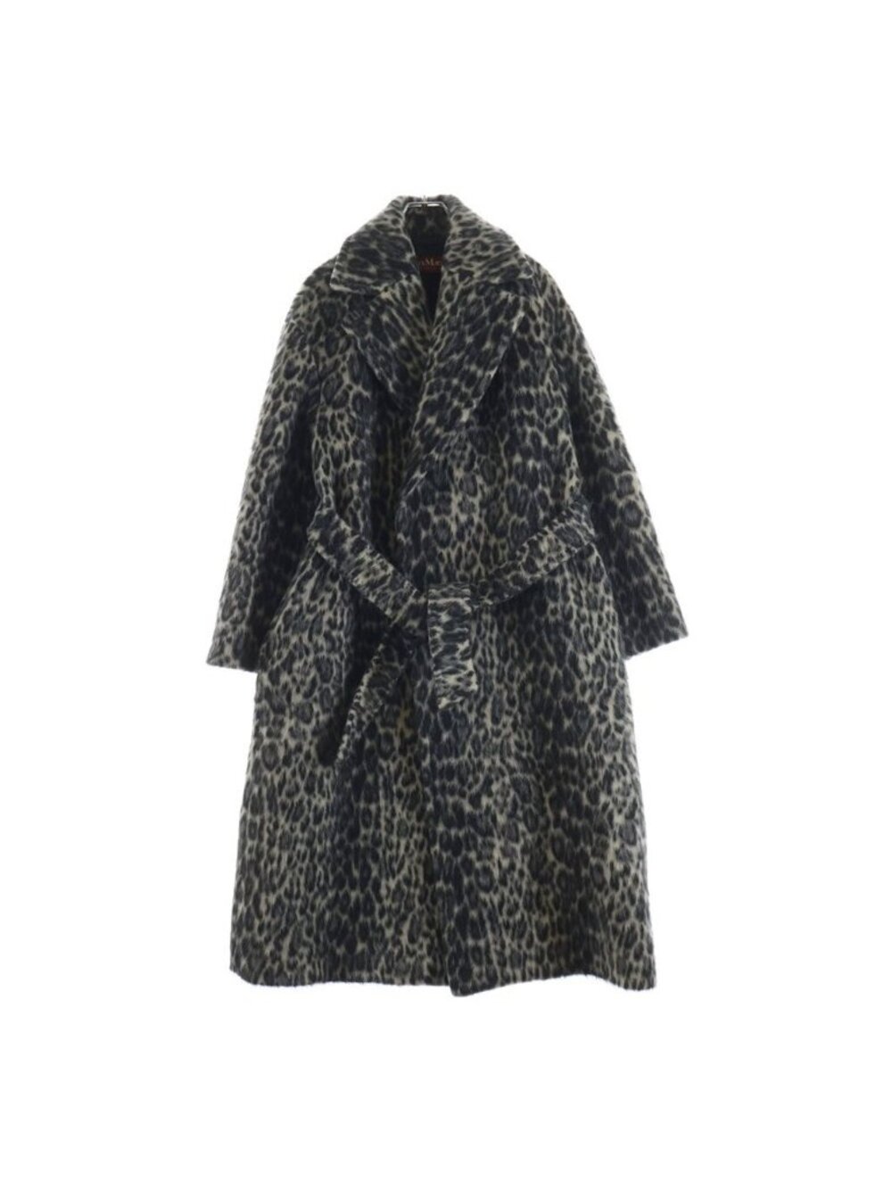 Max Mara Leopard Fur Long Coat Wool Alpaca Black White